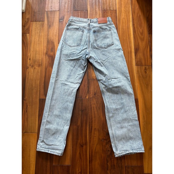 Princess Polly Crossover Waist Distressed Straight Leg Jeans Light Wash Size 4 - Picture 9 of 9